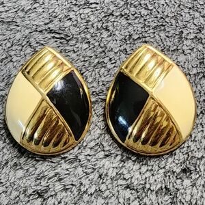 Goldtone and Black Statement Earrings with Textured Design